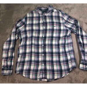 Vineyard Vines Slim Fit Tucker Shirt Mens XL Plaid Linen Button Down Long Sleeve